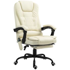 7-Point Massage Office Chair, High Back Massaging Desk Chair with Lumbar Support, Footrest, for Home Office, Cream White