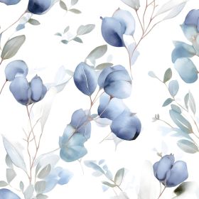 Blue Floral Peel and Stick Wallpaper White Watercolor Coastal Leaf Contact Paper Simple Wall Mural for Bathroom Bedroom Vinyl Waterproof Self Adh