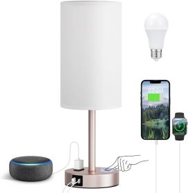 Antique White Bedside Table Lamp for Bedroom - 3 Way Dimmable Touch Lamp USB C Charging Ports and AC Outlet