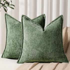 Pack of 2 Forest Green Christmas Decorative Throw Pillow Covers 18x18 Cozy Soft Chenille Accent Vintage Square Couch Pillow Covers for Home Decor