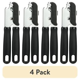 (4 pack) 2 Ply Manual Can Opener with Integrated Bottle Opener, Black