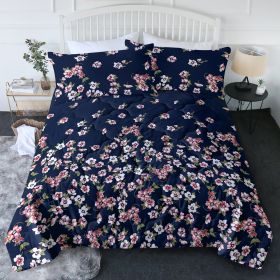 3pc Dark Blue Floral Bedding Comforter Set Including 1 Comforter Set And 2 Pillowcases Suitable For All Seasons (Option: Queen-Black)