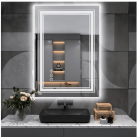 Triple Color Temperature/LED/RGB Smart Touch Control Bathroom Mirror with Tempered Glass, Adjustable Light, Fog & Shatterproof, Memory Function (S3R13874UL55"x30": S3R14969UL60"x28")